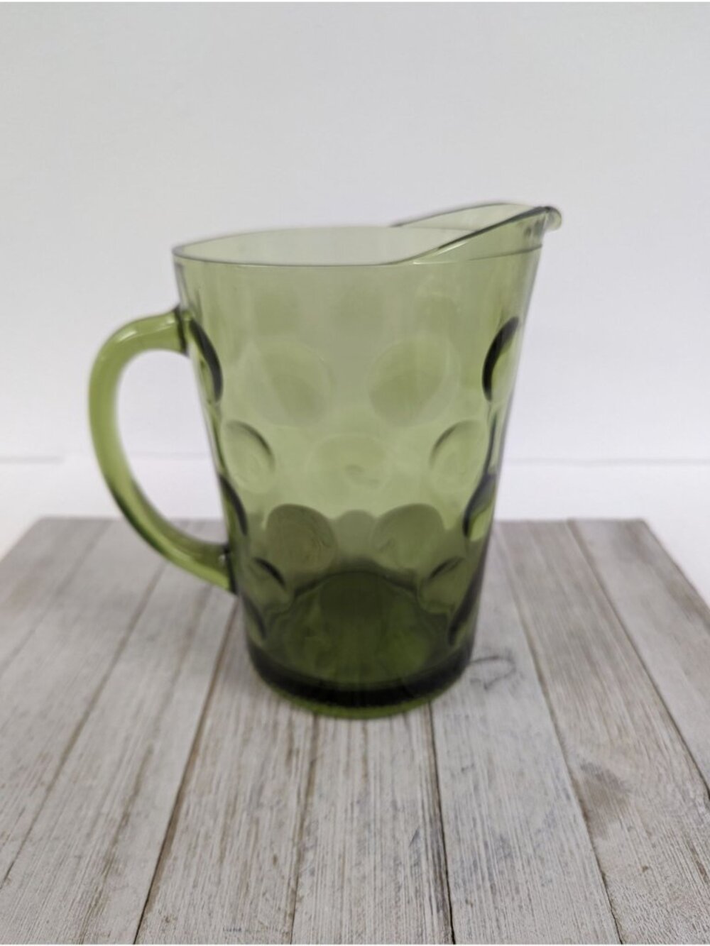 Vintage Hazel Atlas Eldorado Avocado Green Optic Dot Glass Pitcher 8" Tall